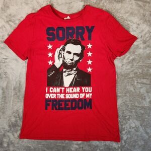 Spirit of America Abraham Lincoln Graphic Tee Mens Large Red Excellent Freedom